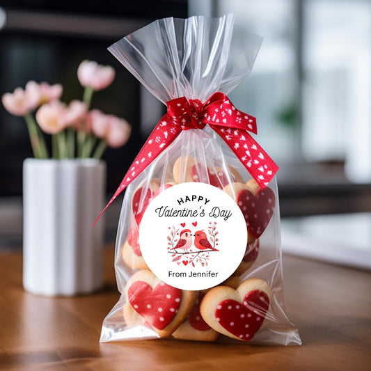 Personalized Love Birds Valentine Stickers, Custom Kids School Party Favor Treat Bag Labels
