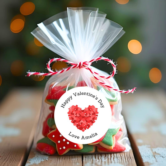 Personalized Big Heart Happy Valentines Day Stickers, Custom Kids School Party Favor Treat Bag Labels