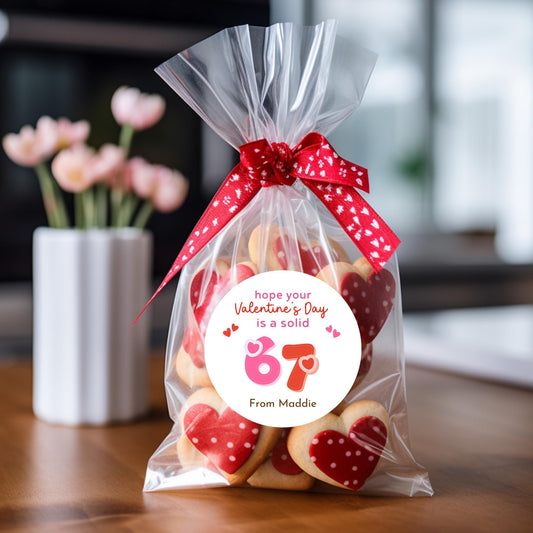6 7 Personalized Happy Valentines Day Stickers, Custom Kids Classroom Party Favor Treat Bag Labels