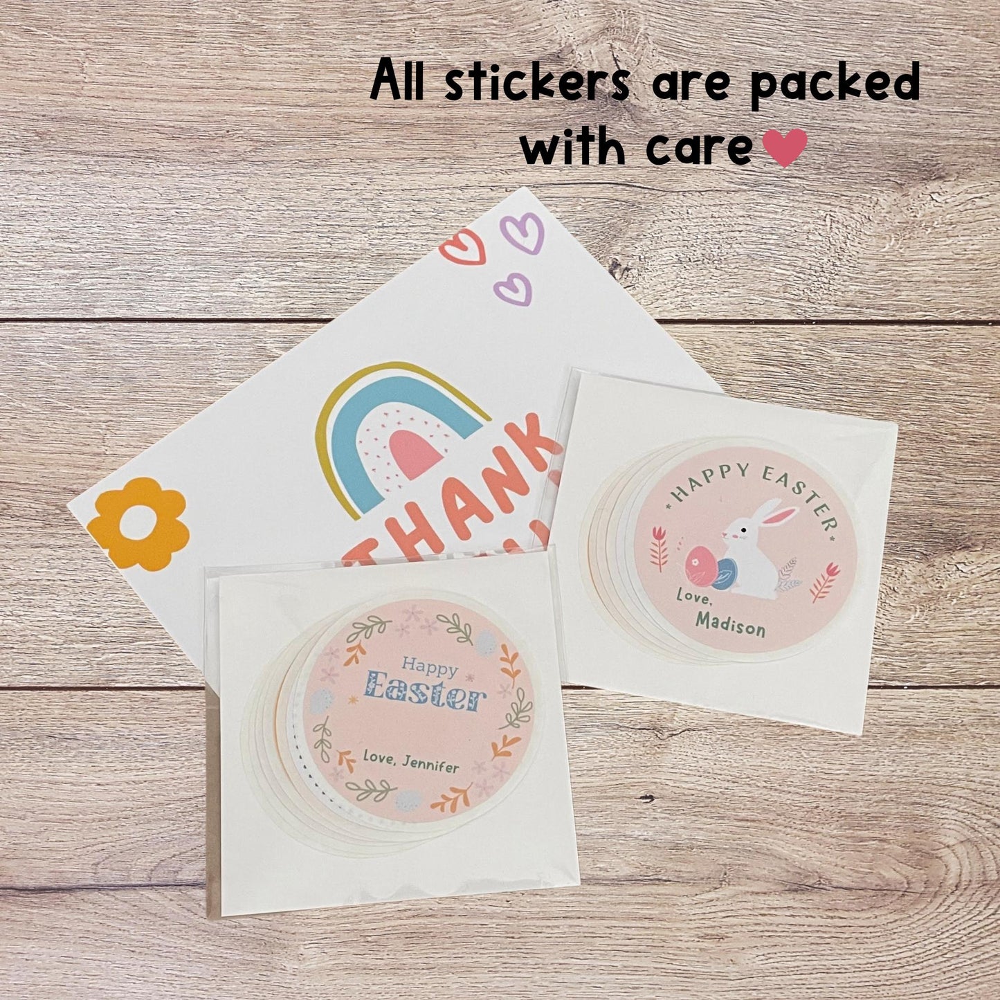 Personalized Happy Easter Floral Wreath Stickers, Custom Name Gift Basket Party Favor Labels