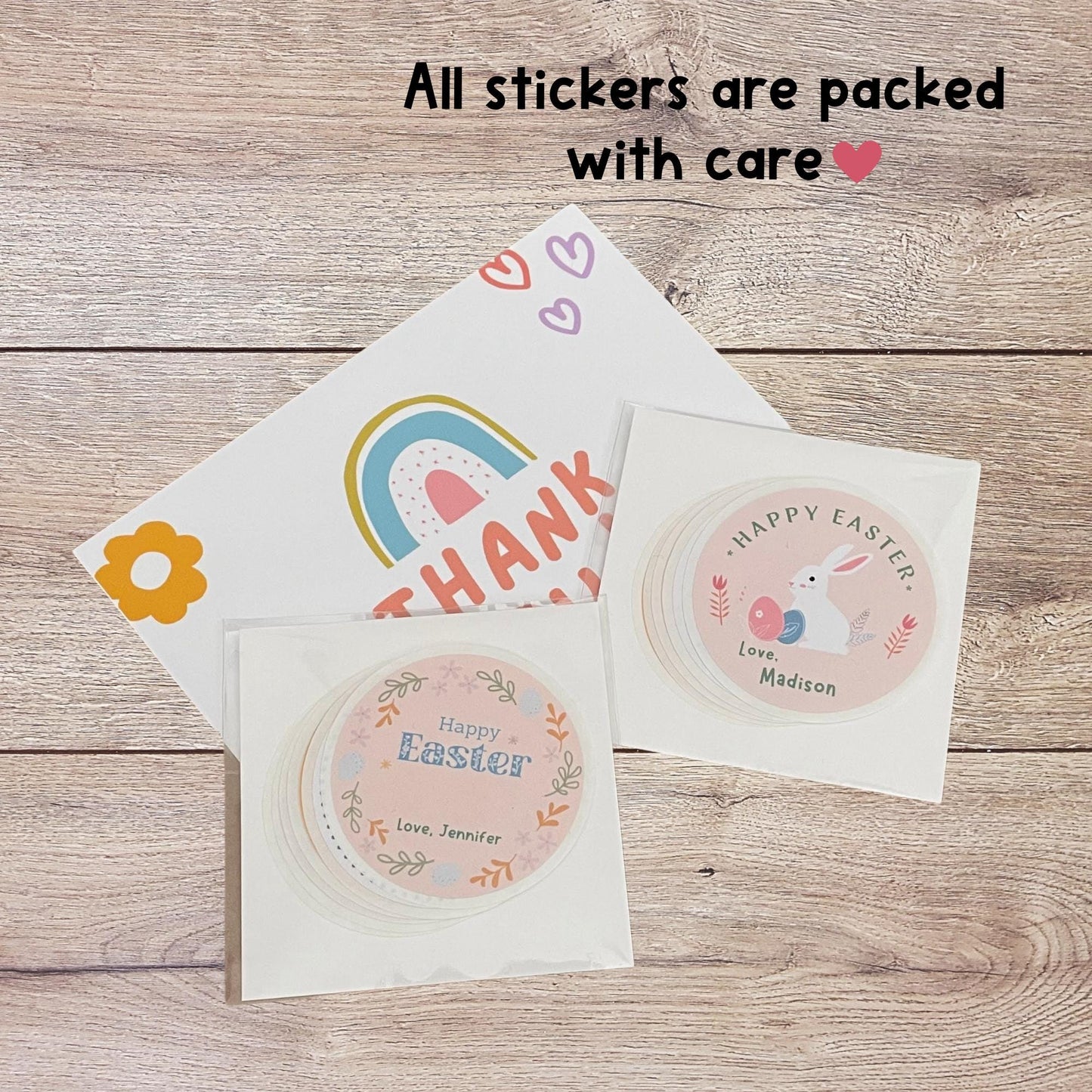 Personalized Happy Easter Stickers, Custom Name Gift Basket Party Favor Labels
