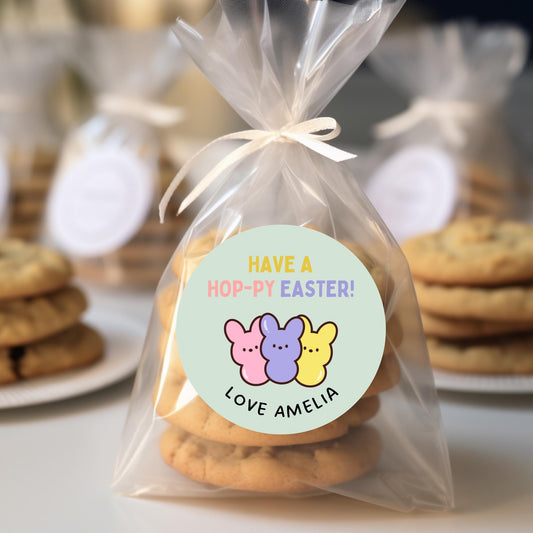 Personalized Have A Hoppy Easter Peeps Stickers, Custom Name Gift Basket Party Favor Labels