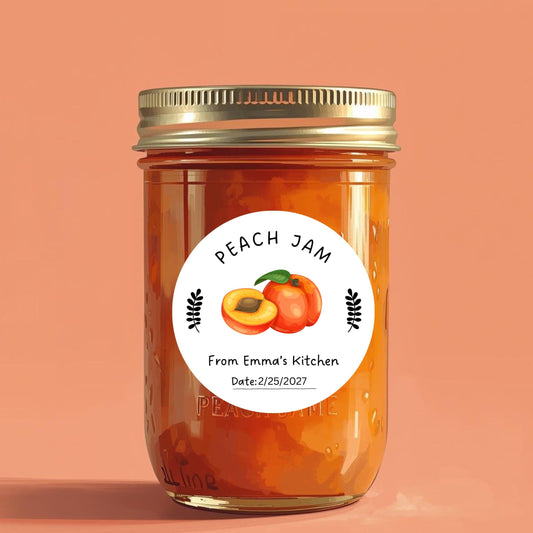Personalized Peach Jam Jelly Stickers, Custom Homemade Fruit Canning with Date Line Labels