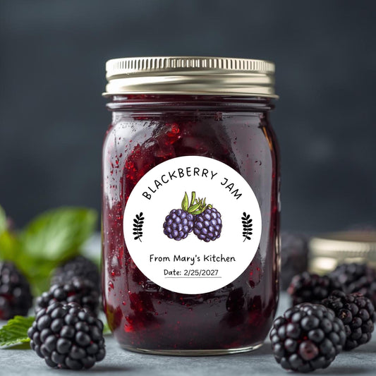 Personalized Blackberry Jam Jelly Stickers, Custom Homemade Fruit Canning with Date Line Labels