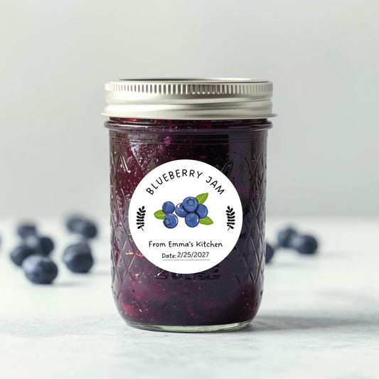 Personalized Blueberry Jam Jelly Stickers, Custom Homemade Fruit Canning with Date Line Labels