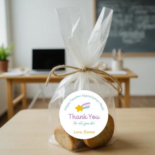 Personalized Teacher Appreciation Week Treat Bag Gift Labels, Thank You for All You Do Stickers