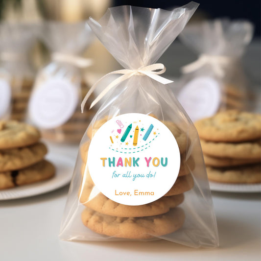 Thank You for All You Do Stickers, Personalized Teacher Appreciation Week Treat Bag Gift Labels