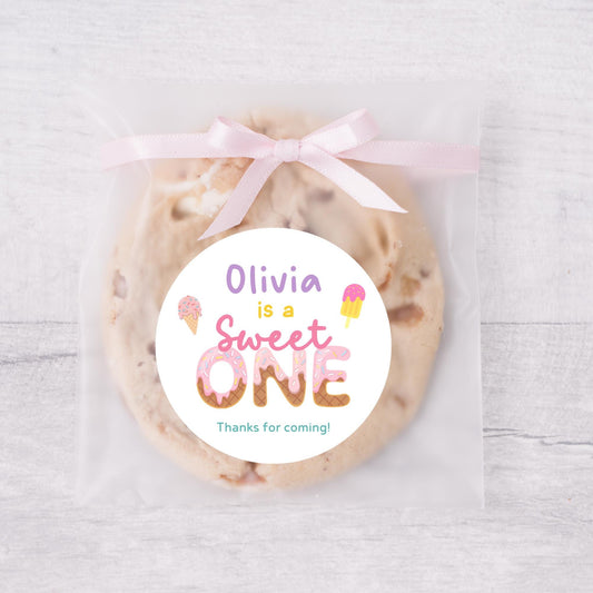 Personalized Sweet One Ice Cream FIrst Birthday Stickers, Kids Custom Party Favor Gift Bag Labels