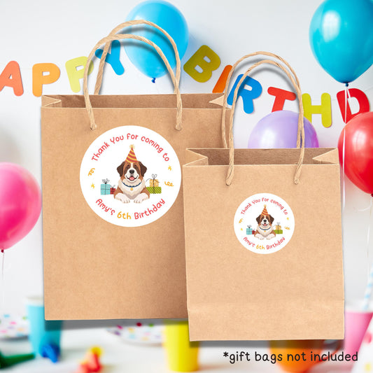 Personalized Saint Bernard Dog Stickers, Custom Kids Animal Pawty Party Favor Gift Bags Labels