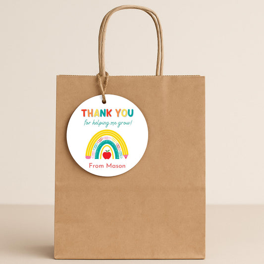 Thank You for Helping Me Grow Gift Tags, Kids Teacher Appreciation Week School Event Labels