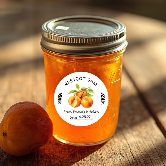 Personalized Apricot Jam Jelly Stickers, Custom Fruit Preserves Canning with Date Line Labels