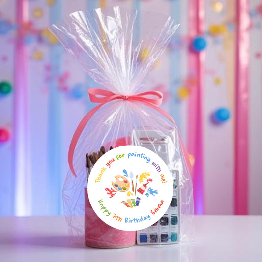 Personalized Thank You for Painting with Me Birthday Stickers, Kids Custom Party Favor Gift Bag Labels