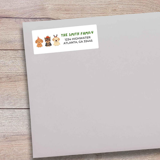 Custom Christmas Festive Dogs Return Address Stickers, Personalized Holiday Address Labels Printed