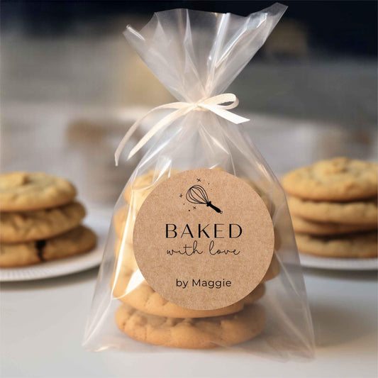 Personalized Baked with Love Stickers, Customized Homemade Baking Goods Small Business Bakery Packaging Labels