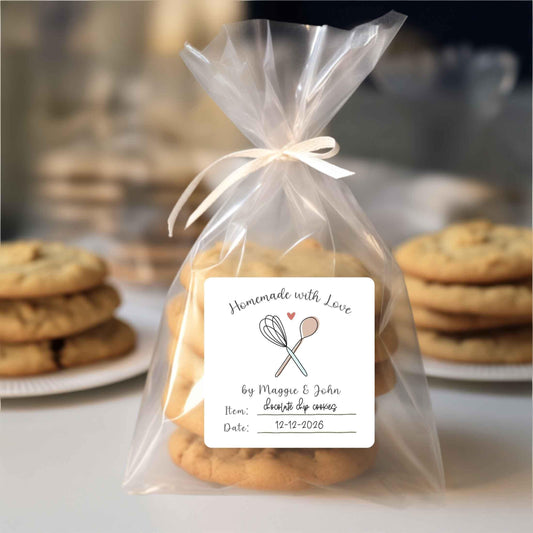 Personalized Baked with Love Square Stickers, Custom Homemade Baking Small Business Bakery Packaging Labels