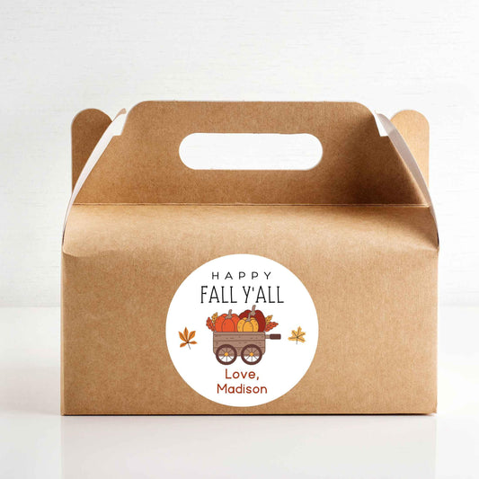 Happy Fall Y'all Personalized Stickers, Custom Fall Thanksgiving Autumn Thank You Gift Party Favor Invitation Envelope Seal