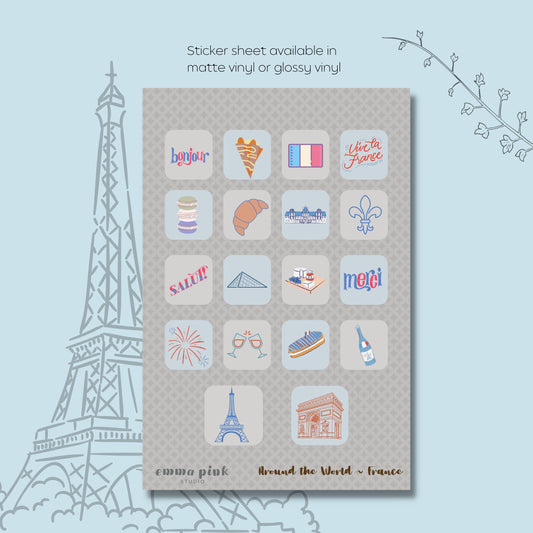 France Travel Sticker Sheet