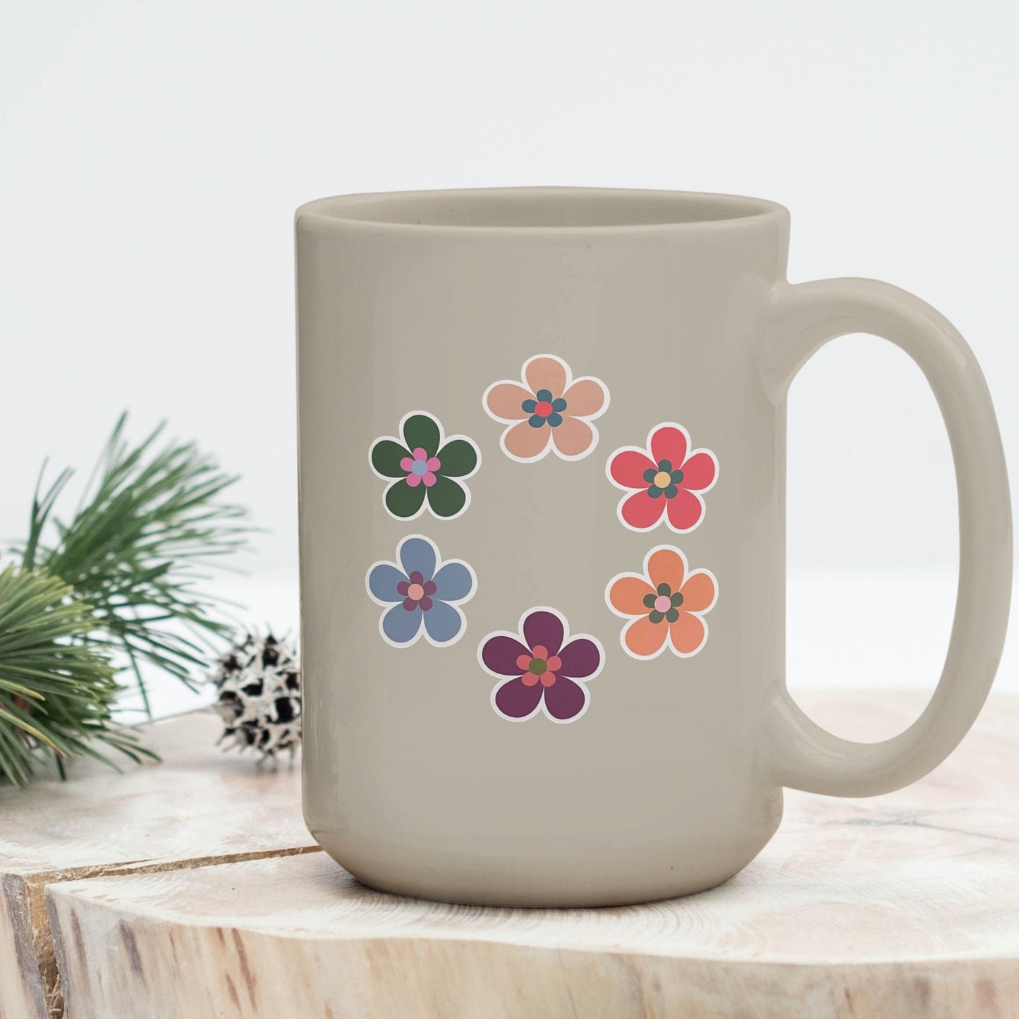 Holiday Flower Sticker Set, Glossy or Matte Finish, Set of 6