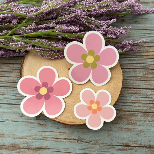 Pink Flowers Vinyl Sticker Set of 6