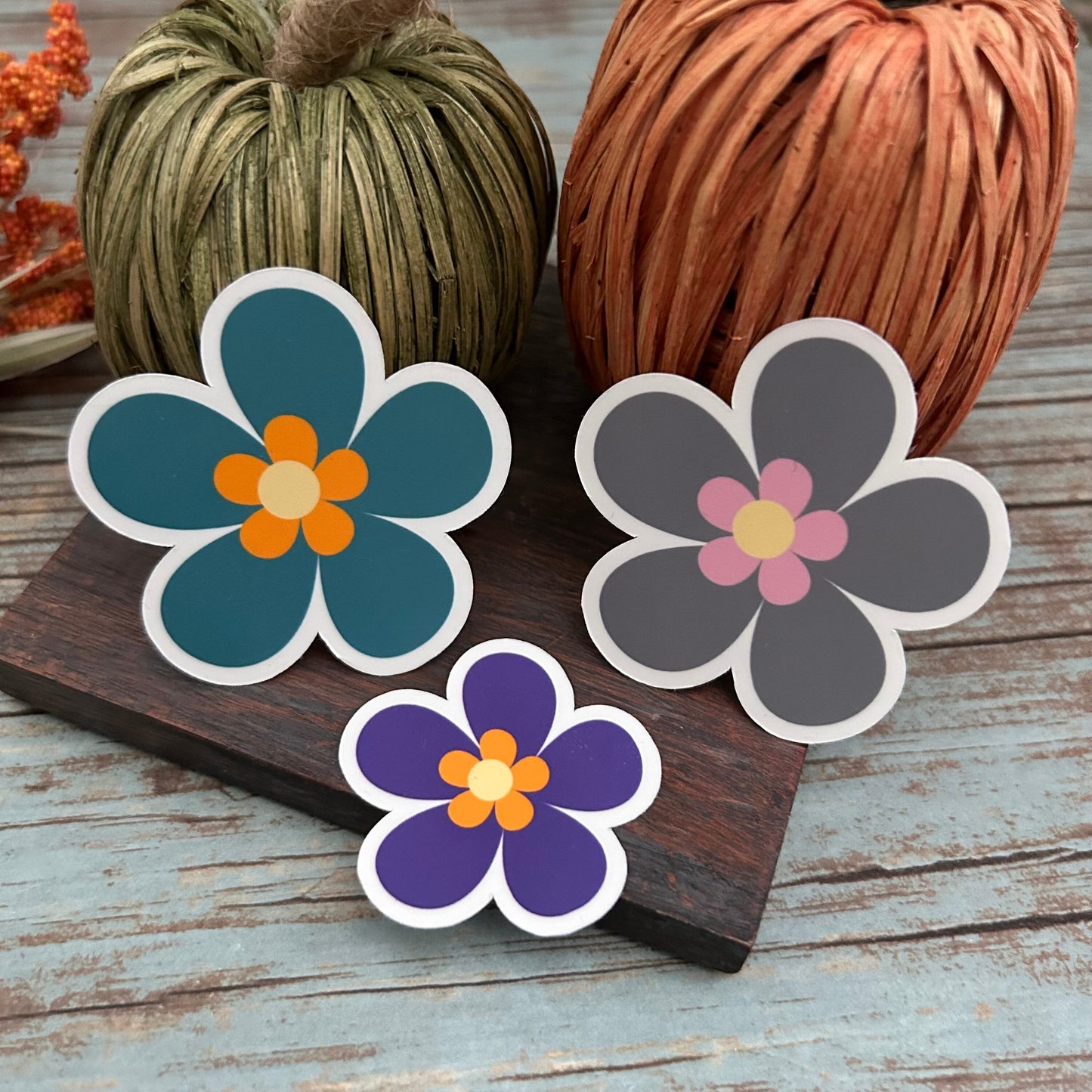 Fall Flowers Vinyl Sticker Set of 6, Flower Pack, 1" 1.5"or 2" Matte or Glossy Finish, Mini Flower Laptop Water Bottle Phone Fall Sticker,