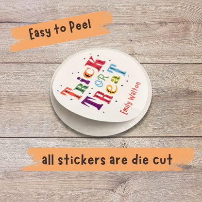 Personalized Halloween Stickers, Ghost Trick or Treat Custom Halloween Party Favor Labels
