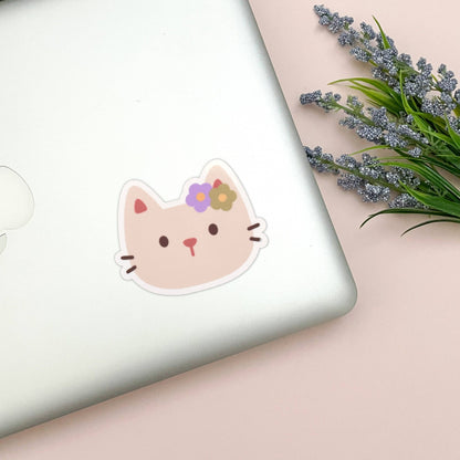 Cat Sticker | Cat Vinyl Sticker | Glossy Finish | Cute Cat Sticker | Cat Flower Sticker, Laptop Sticker, Water Bottle Sticker, Phone Sticker