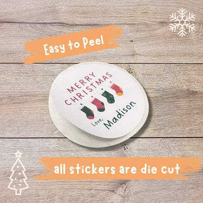 Merry Christmas Stickers, Personalized Happy Holiday Label, Custom Easy Peel Christmas Invitation Gift Wrap Envelope Seal Sticker Xmas Tree