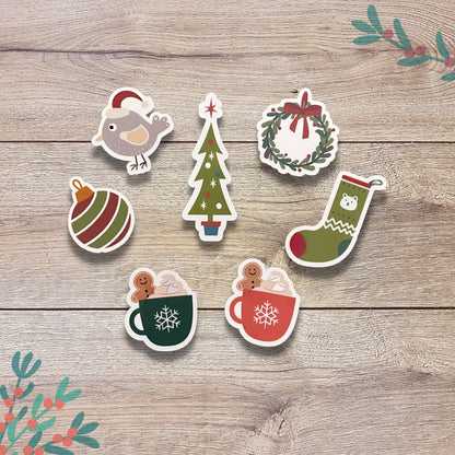 Christmas Sticker Set | Glossy Finish | Set of 7 | Fun Christmas Sticker | Christmas Sticker, Happy Holidays, Holiday Greeting Stickers