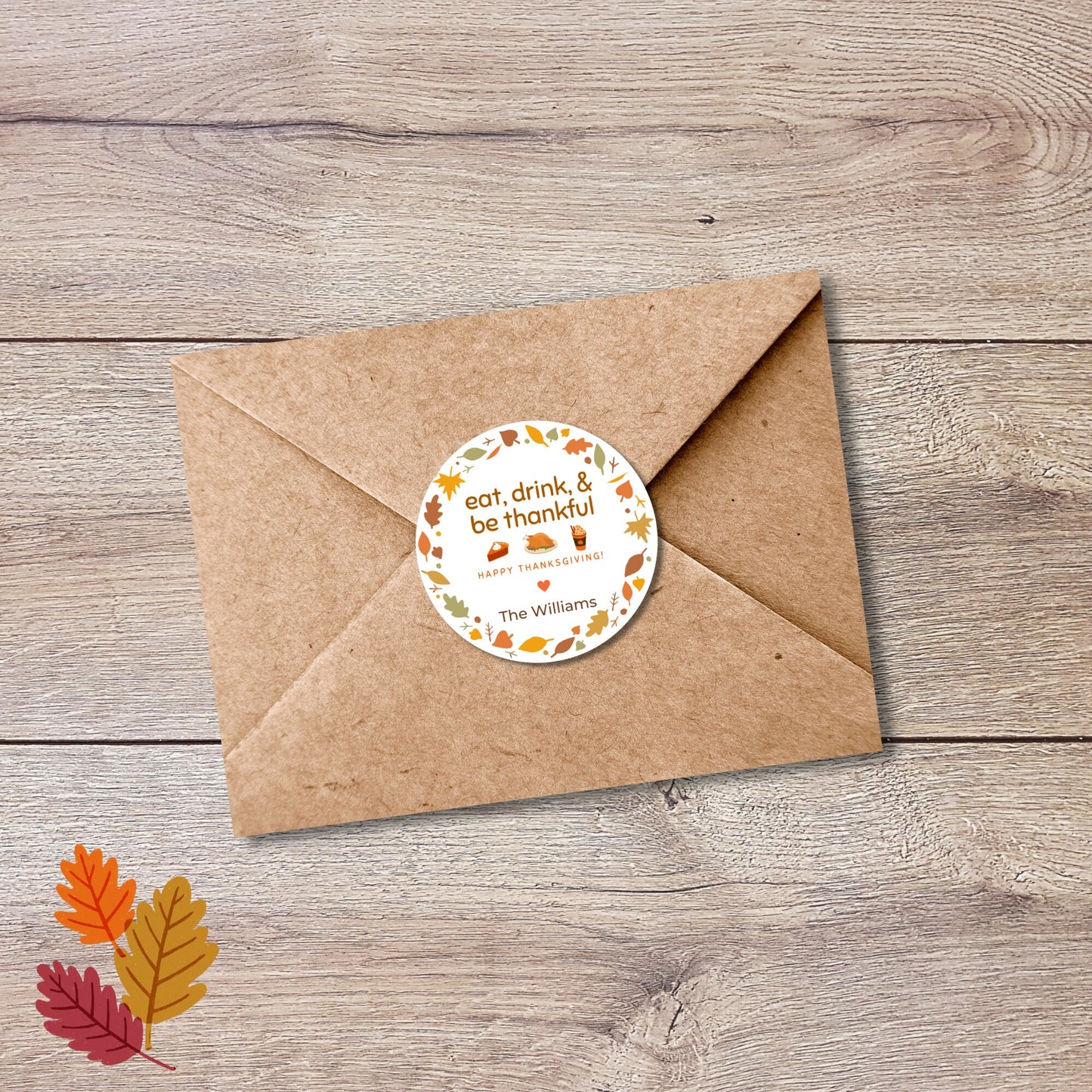 Personalized Thanksgiving Stickers, Custom Happy Thanksgiving Label, Autumn Fall Thank You Greetings Invitation Envelope Seal, Easy to Peel