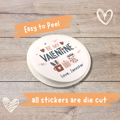 Personalized Valentine's Day Stickers, Red Truck Happy Valentine Label, Custom School Classroom Party Favor Treat Bag Stickers