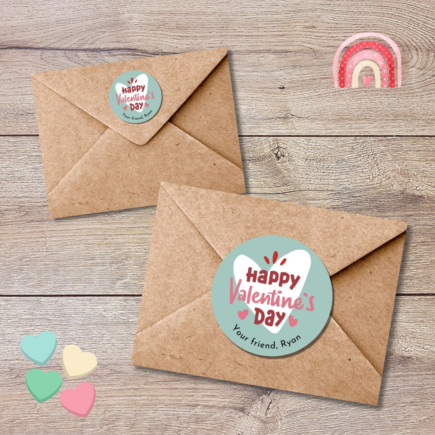 Personalized Valentine's Day Stickers | Matte or Glossy Finish, Custom Valentine Label, Valentine Favor Treat Bag Sticker, Retro Valentine