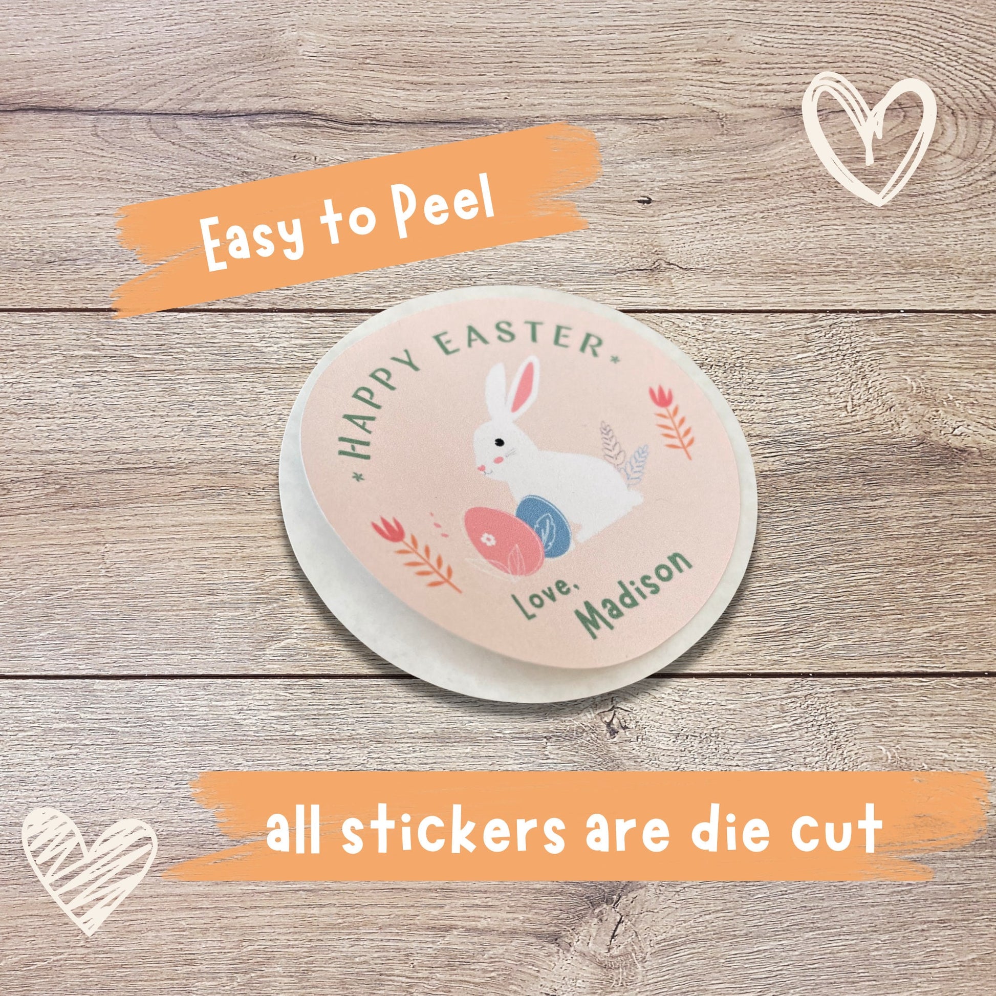 Personalized Easter Stickers, Matte or Glossy Finish, Custom Happy Easter Label, Easter Gift Basket Treat Bag Sticker, Easter Bunny Stickers