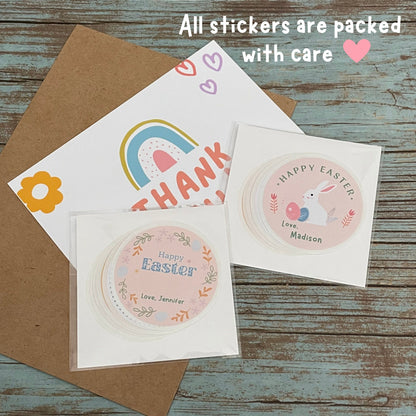 Personalized Easter Stickers, Matte or Glossy Finish, Custom Happy Easter Label, Easter Gift Basket Treat Bag Sticker, Cute Easter Stickers