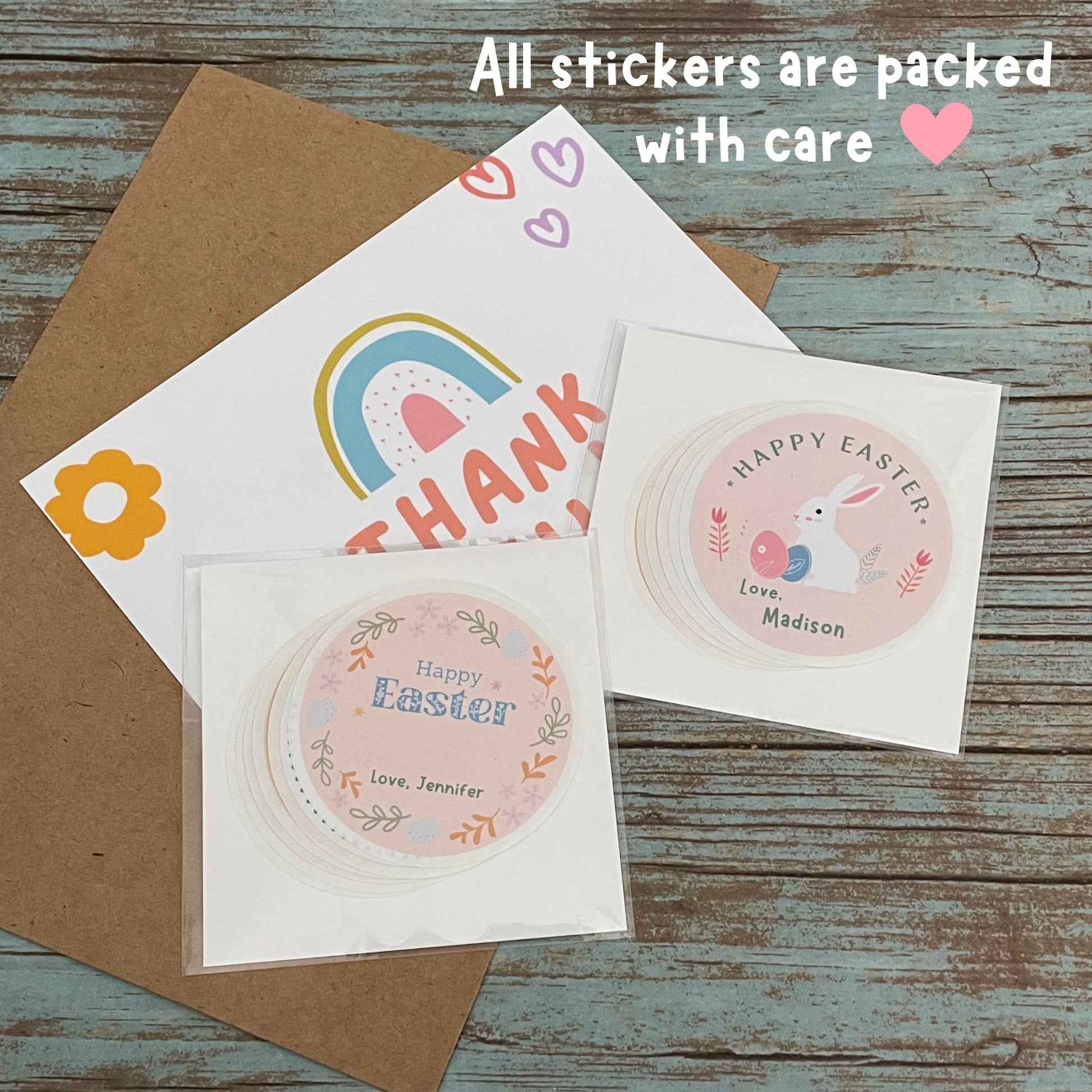 Personalized Easter Stickers, Matte or Glossy Finish, Custom Happy Easter Label, Easter Gift Basket Treat Bag Sticker, Easter Bunny Stickers