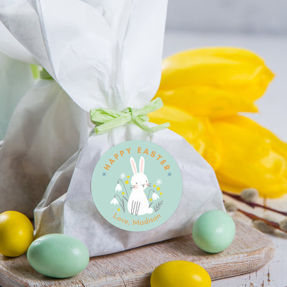 Personalized Easter Stickers, Matte or Glossy Finish, Custom Happy Easter Label, Easter Gift Basket Treat Bag Sticker, Easter Bunny Stickers