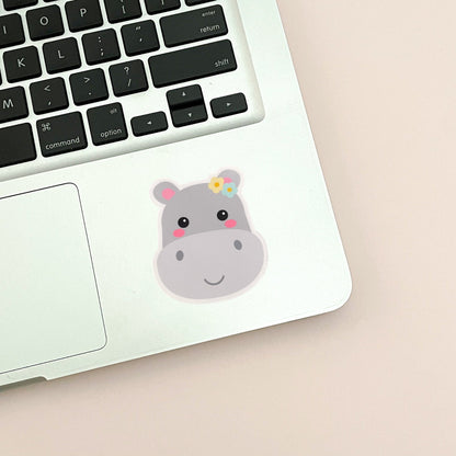 Hippo Vinyl Sticker | Glossy Finish | Floral Hippo Sticker | Laptop Sticker, Water Bottle Sticker, Animal Sticker, Cute Wildlife Animal