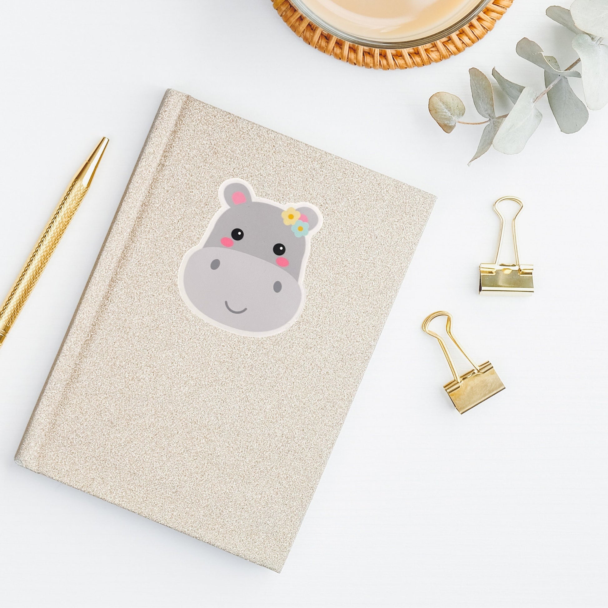 Hippo Vinyl Sticker | Glossy Finish | Floral Hippo Sticker | Laptop Sticker, Water Bottle Sticker, Animal Sticker, Cute Wildlife Animal