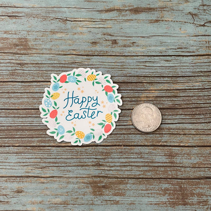 Happy Easter Vinyl Sticker, Easter Floral Vinyl Sticker for Laptop Water Bottle, Cute Easter Sticker for Easter Basket Favor, Easter Gift