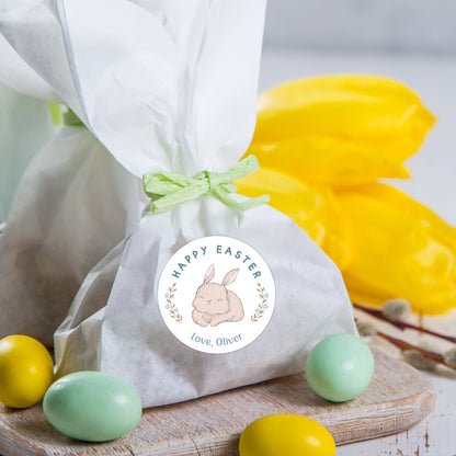Personalized Easter Stickers, Matte or Glossy Finish, Custom Happy Easter Label, Easter Gift Basket Treat Bag Sticker, Easter Bunny Stickers