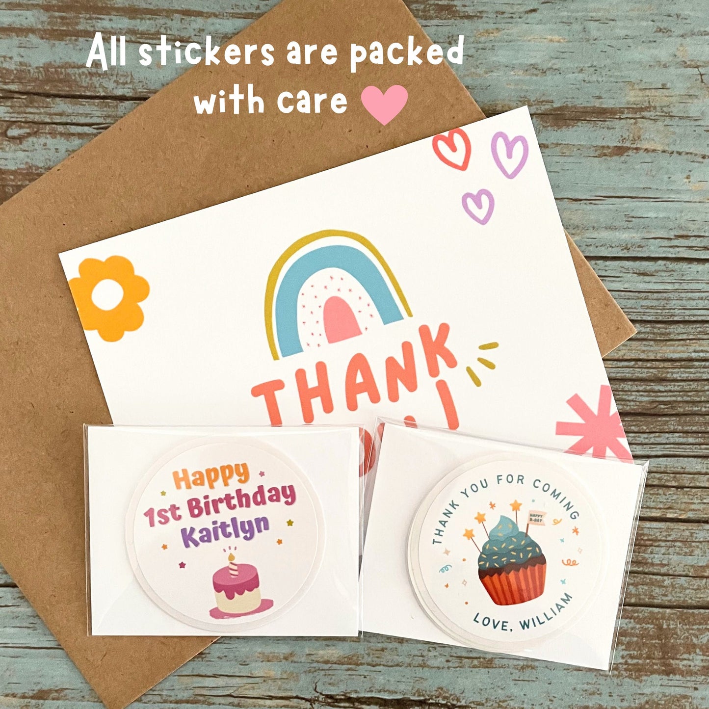 Berry First Birthday Stickers, Custom 1st Birthday Party Favor Goody Bag Labels, Personalized Girls Thank You Birthday Pink Sticker