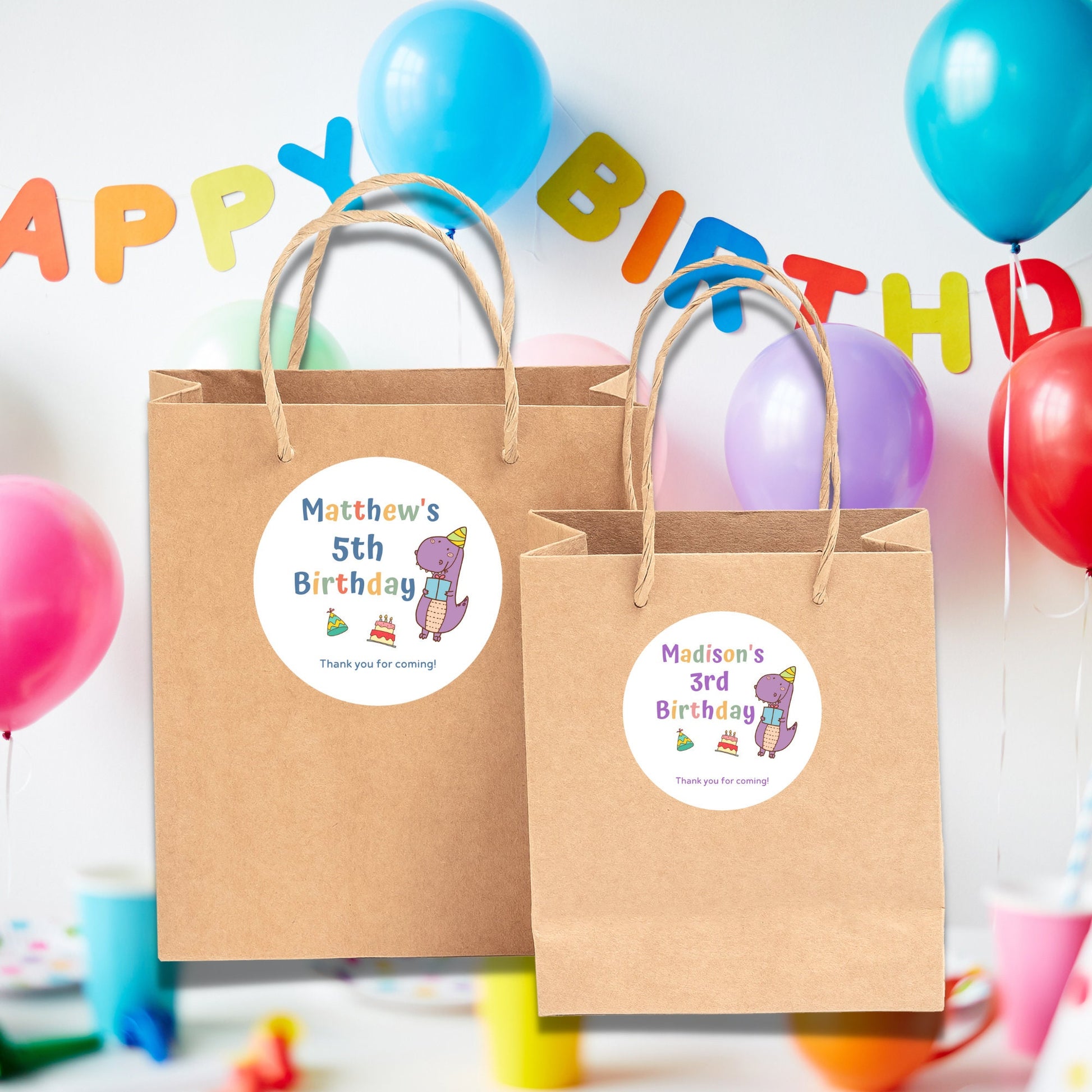 Personalized Happy Birthday Stickers, Goody Bag Stickers, Custom Birthday Label, Kids Birthday Dinosaur Stickers, Cute Birthday Stickers