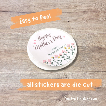Mother's Day Stickers, Personalized Mother's Day Labels, Custom Happy Mother's Day Gift Party Favor Stickers, Matte or Glossy Finish