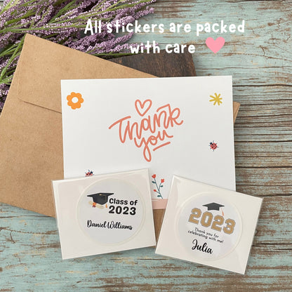 Graduation Thank You Stickers, Personalized Floral Happy Graduation Labels, Custom Graduation Party Favor, Gift Bags Envelope Seal