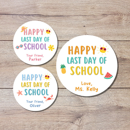 Personalized Happy Last Day of School Label, End of School Party Treat Bag Sticker