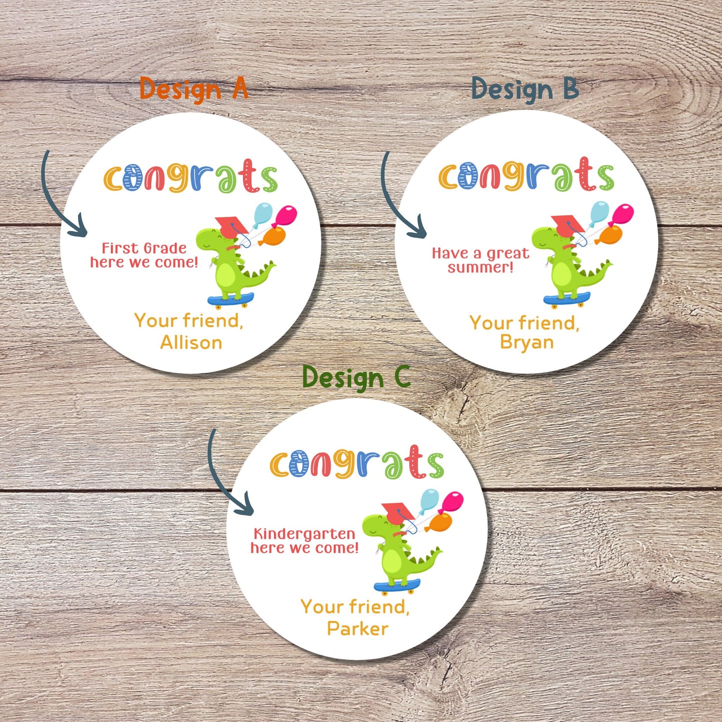 Personalized Any Grade Level Graduation Stickers, End of School Party Treat Bag Labels