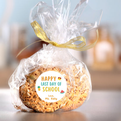Personalized Happy Last Day of School Label, End of School Party Treat Bag Sticker