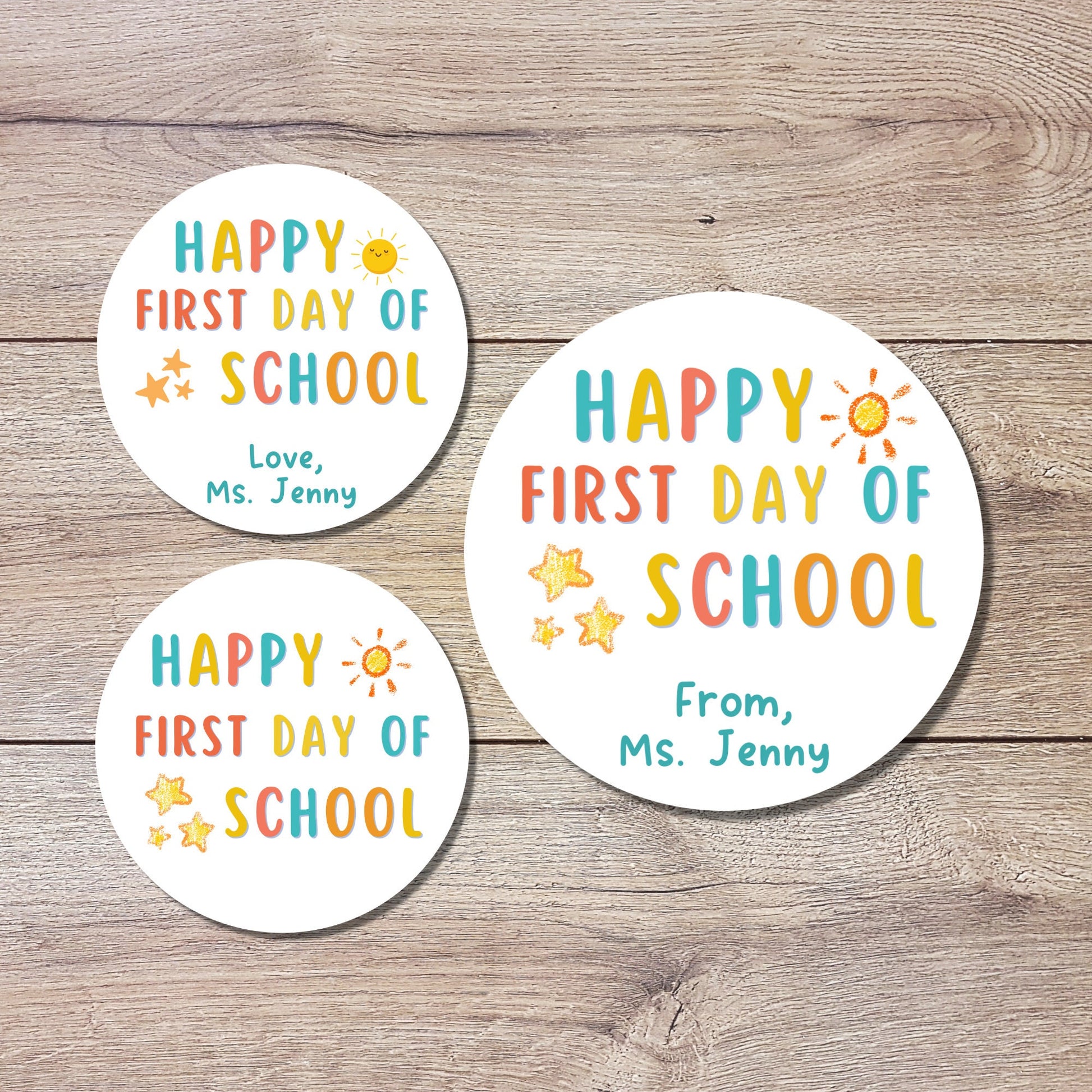 Personalized Happy First Day of School Stickers, Welcome Back to School Event Label