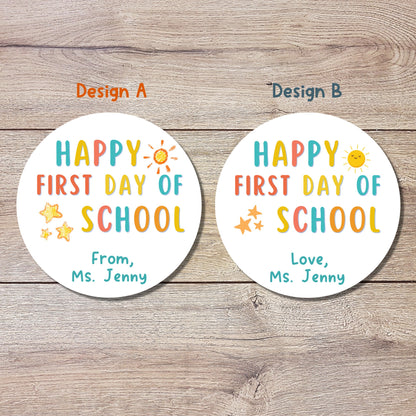 Personalized Happy First Day of School Stickers, Welcome Back to School Event Label
