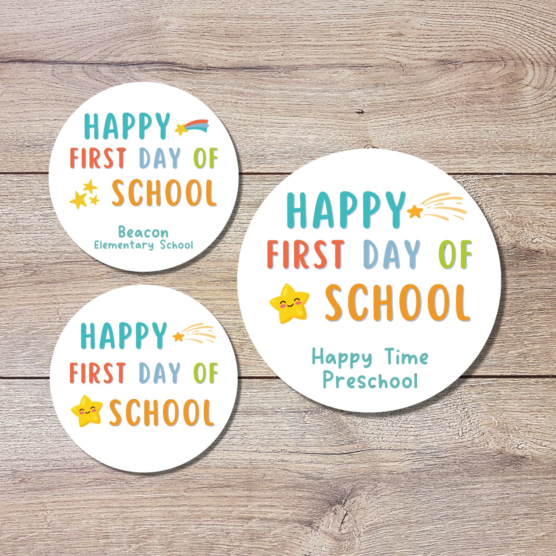 Personalized Happy First Day of School Stickers, Welcome Back to School Label