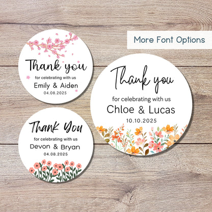 Personalized Floral Thank You Wedding Stickers, Custom Thank You Labels, Happy Wedding, Wedding Thank You Sticker, Custom Wedding Sticker